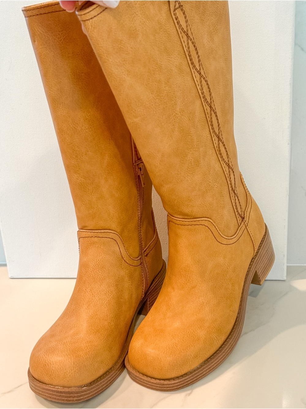 Tall Honey Yellow Campus Boots Western Chunky Block Heel Festival 7 7.5 8 9